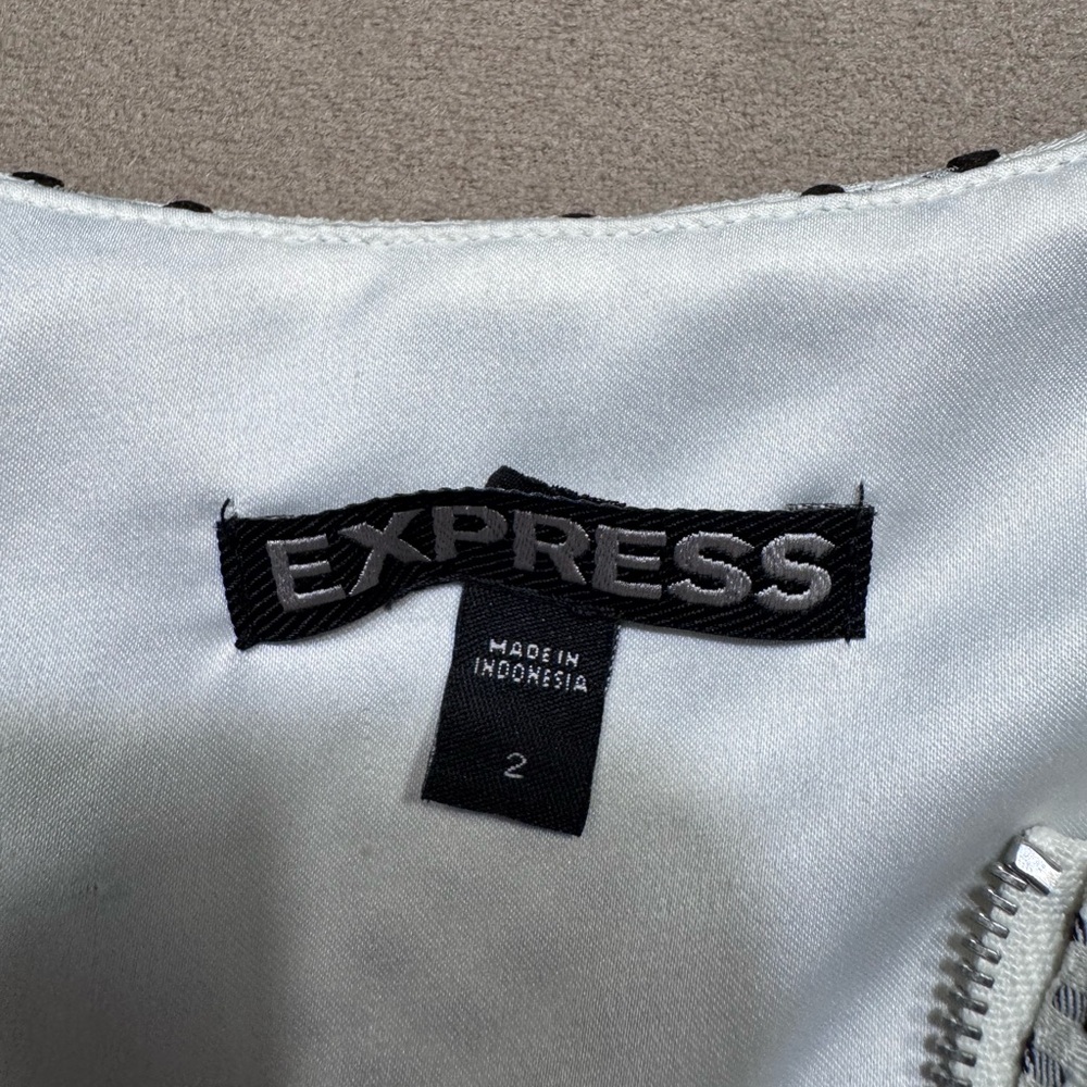 Express White Dress with Black Accents and Zipper Detail - Picture 4 of 8